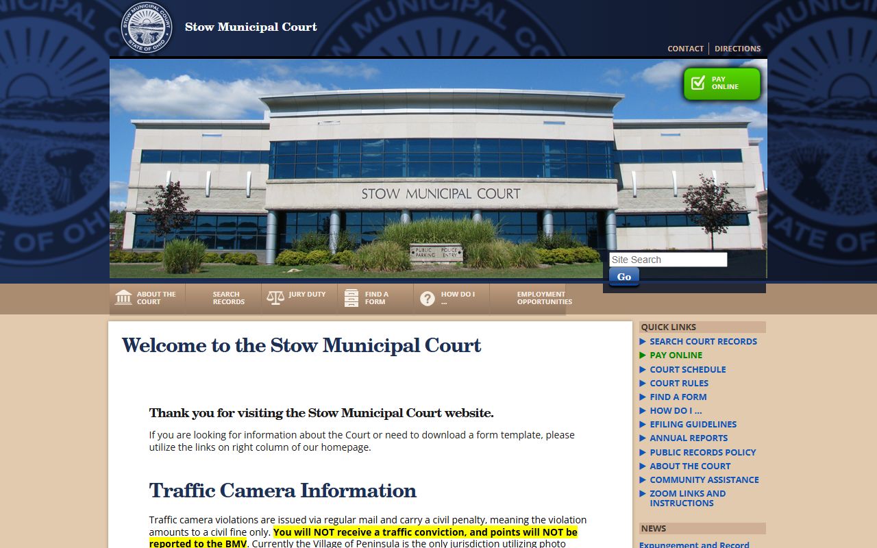 Stow Municipal Court case search for Cuyahoga Falls DUI records