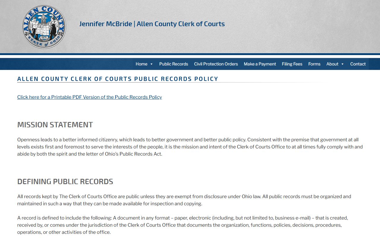 Allen County Clerk of Courts office for DUI records access