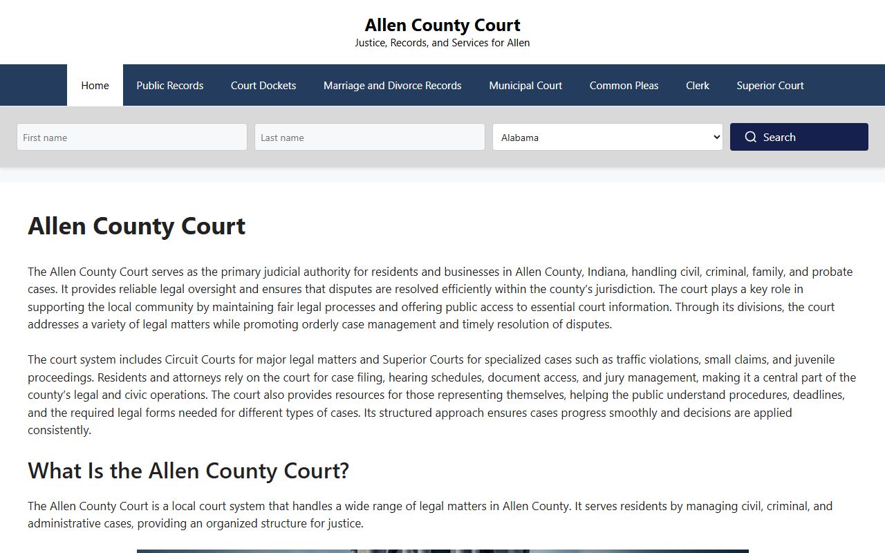 Allen County Courts comprehensive website for DUI case information