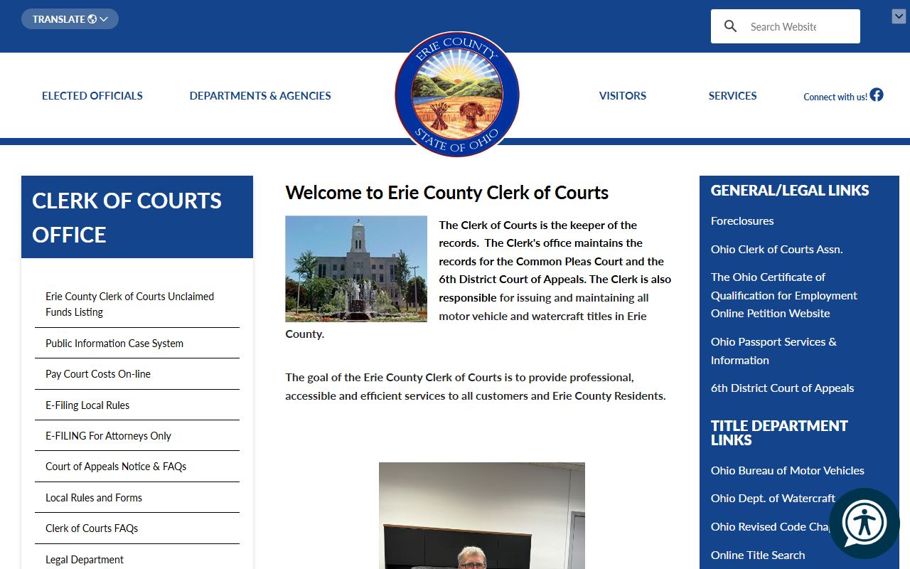 Erie County Clerk of Courts website for DUI record access