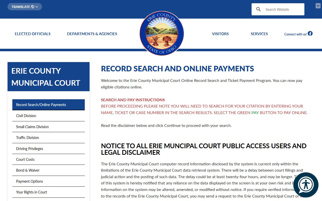 Erie County Municipal Court record search for DUI cases