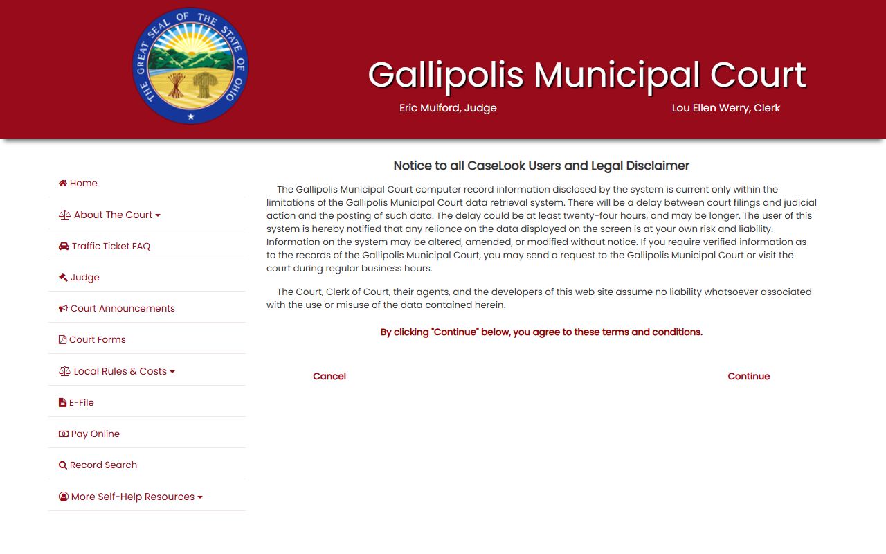 Gallipolis Municipal Court record search for Gallia County DUI cases