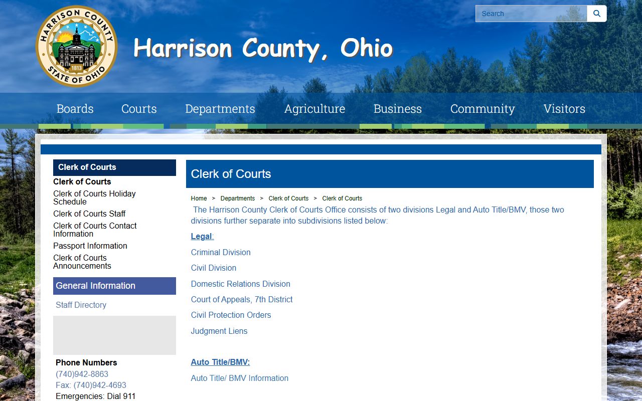 Harrison County Clerk of Courts website for DUI records