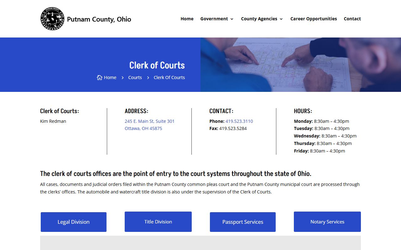 Putnam County Clerk of Courts office for DUI records